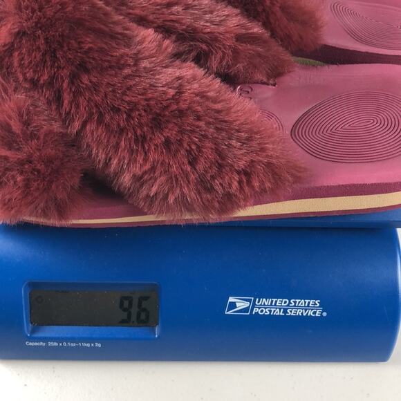 Coface burgundy faux fur open toe slippers 8 (39) - Picture 7 of 7